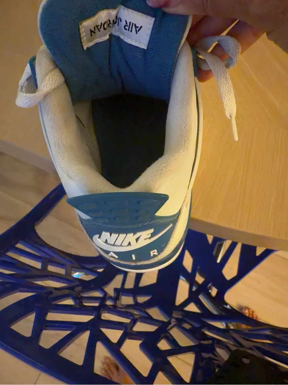 Jordan White and Teal Air Retro Basketball Sneakers